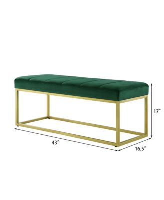 Modern Tufted Channel Entryway Bench Emerald Velvet Upholstered End of Bed Bench with Metal Frame, Footboard Bench for Living Room, Bedroom