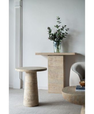 Streamdale 22x22x25.5" Cream Round Side Table with Pedestal Base