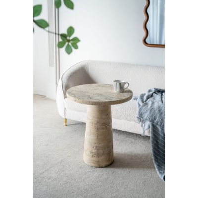 Streamdale 22x22x25.5" Cream Round Side Table with Pedestal Base