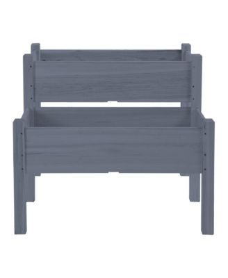 34"x34"x28" Raised Garden Bed, 2-Tier Elevated Wood Planter Box for Backyard, Patio to Grow Vegetables, Herbs, and Flowers, Gray