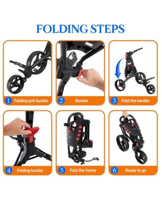 Foldable 3-Wheel Golf Push Cart with Scorecard and Cup Holder