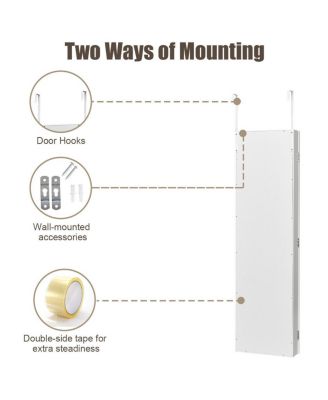 Wall And Door Mirrored Jewelry Cabinet With LED Light