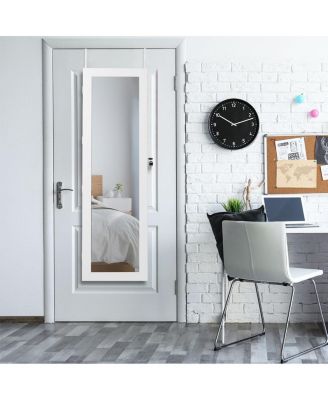 Wall Mounted Lockable Mirror Jewelry Cabinet with LED Light