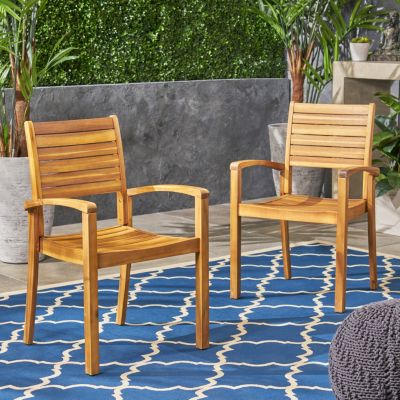 Streamdale Miguel Coastal Acacia Wood Stackable Dining Chairs (Set Of 2)