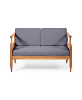 Aston Acacia Wood Outdoor Loveseat Set_Loveseat&Coffee Table - Teak Finish + Dark Gray Cushion