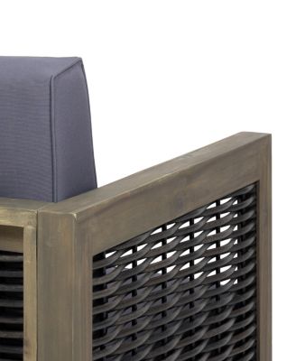 Acacia Wood Club Chair With Wicker Accents And Water-Resistant Cushions