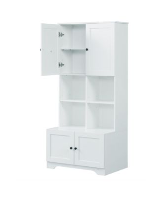 Tall and Wide Bathroom Floor Storage Cabinet, Bathroom Storage Unit, Freestanding Cabinet with 4 Doors, Adjustable Shelves, Open multi-layer Shelves