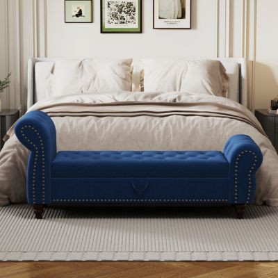 Streamdale Navy Velvet Tufted Storage Chaise