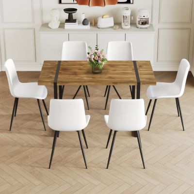 Vintage Wood Dining Set with Leather Accents