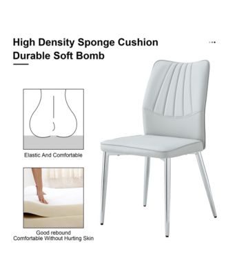 Table and chair set.Contemporary, minimalist rectangular dining table featuring a clear tempered glass top and sleek silver legs. Paired with chairs made of PU material cushion and silver metal legs.