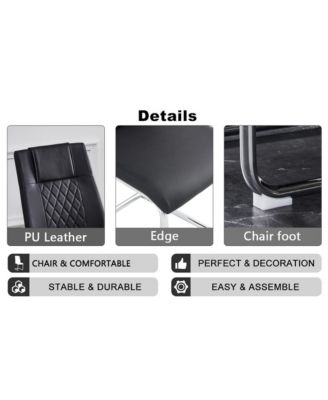 Table and chair set.Contemporary, minimalist rectangular dining table featuring a clear tempered glass top and sleek silver legs. Paired with chairs made of PU material cushion and silver metal legs.