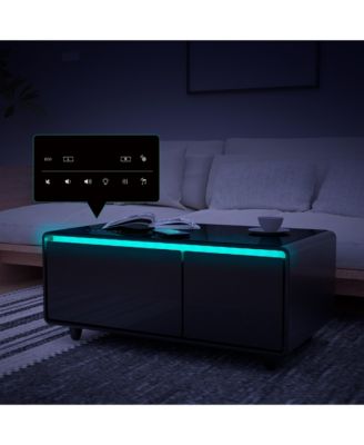 Modern Smart Coffee Table with Fridge, Bluetooth, Wireless Charging