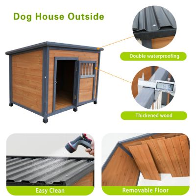 Spacious Solid Wood Dog House with Breathable Doors