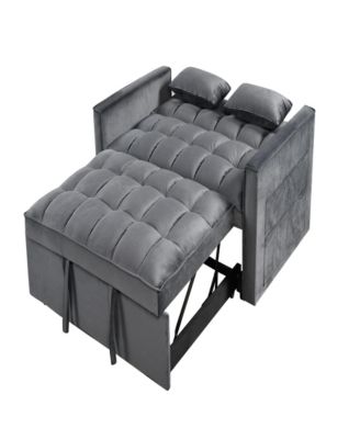 Modern flannel double sofa with folding bed, small double sofa with three in one convertible sofa bed, adjustable backrest and storage space, including pillows, perfect for living room or bedroom