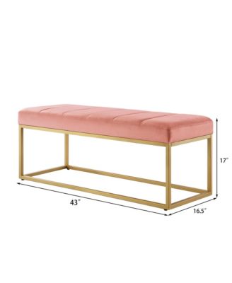 Modern Tufted Channel Entryway Bench Emerald Velvet Upholstered End of Bed Bench with Metal Frame, Footboard Bench for Living Room, Bedroom