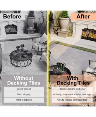 30 PCS Interlocking Deck Tiles Striped Pattern, 12" x 12" Square Light Gray Acacia Hardwood Outdoor Flooring for Patio, Bancony, Pool Side,...