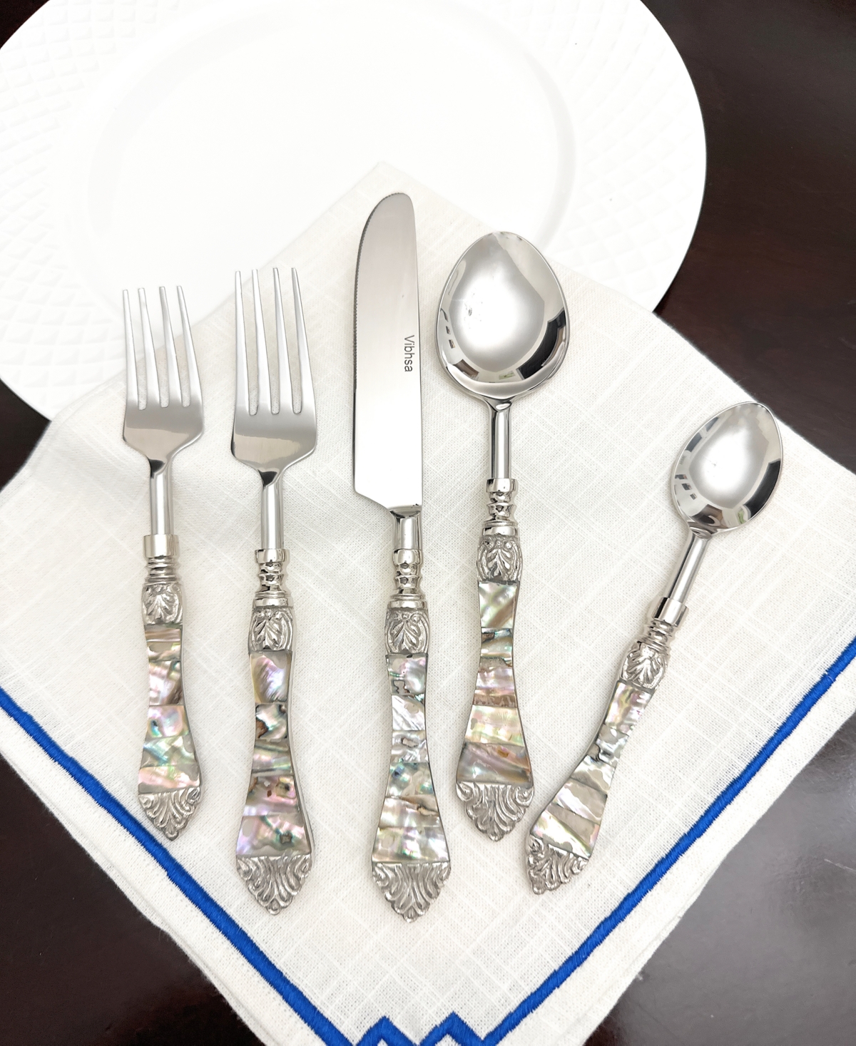 Vibhsa Cultured 20-Pc. Flatware Set, Serving for 4 - Silver and Multi Color Finish