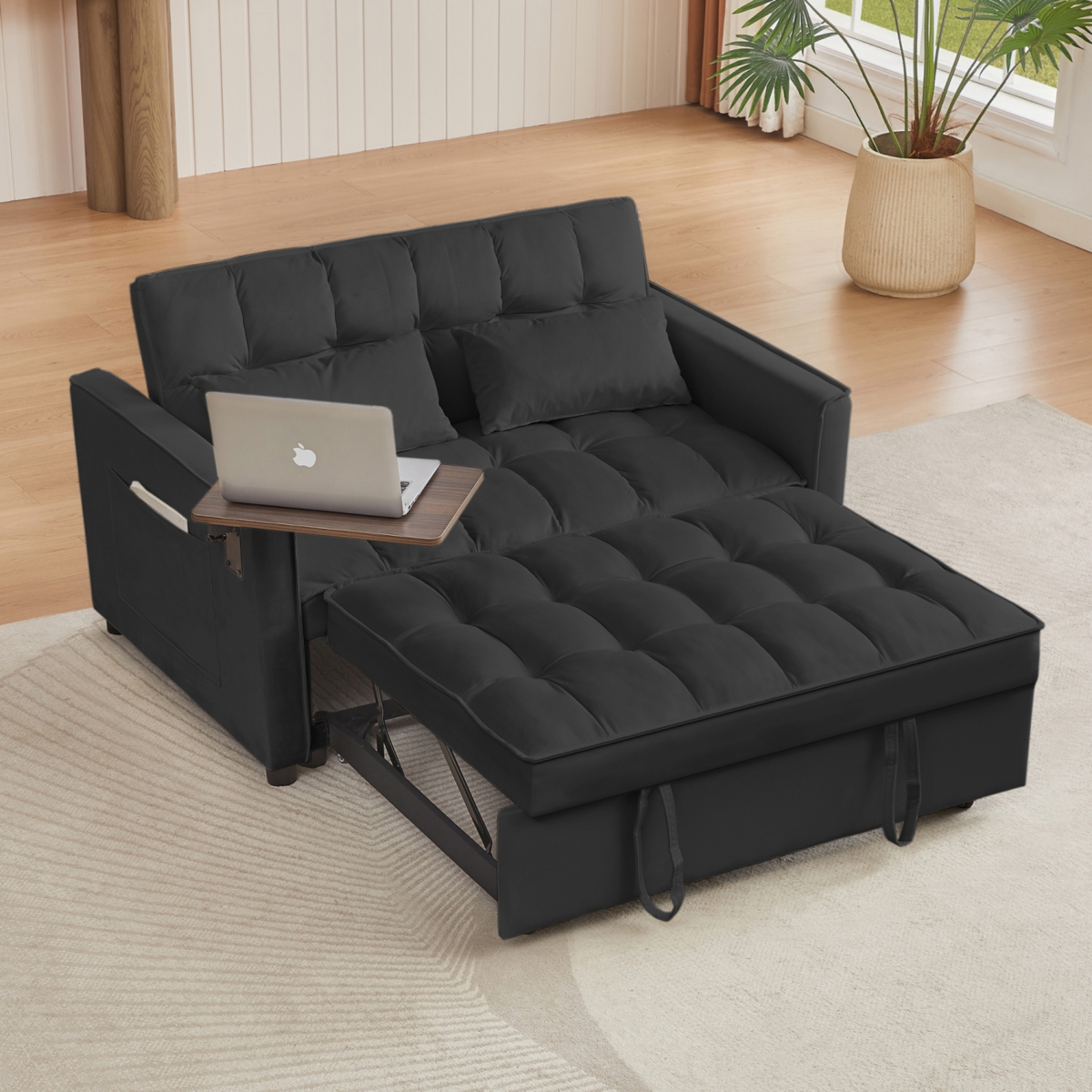 Streamdale Furniture Black Velvet Loveseat Sofa Bed