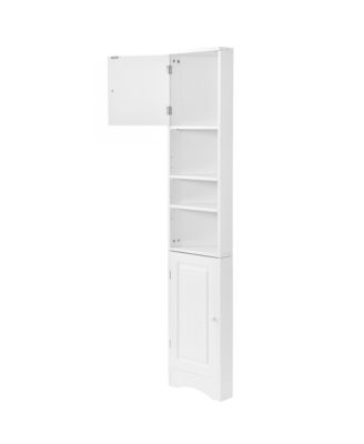 Multi-Functional Corner Cabinet Tall Bathroom Storage Cabinet with Two Doors and Adjustable Shelves, Open