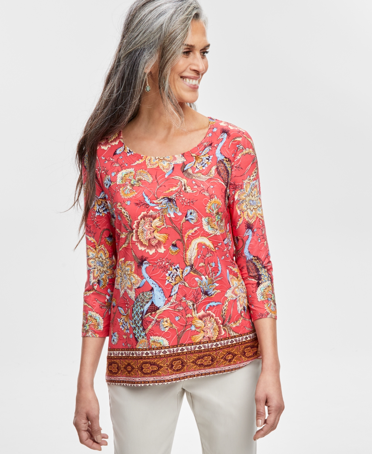 JM COLLECTION WOMEN'S PRINTED JACQUARD SCOOP-NECK TOP, CREATED FOR MACY'S 