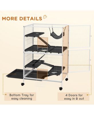 50" H 5-Tier Small Animal Cage, Ferret Cage, Large Chinchilla Cage with Hammock Accessory Heavy-Duty Steel Wire, Small Animal Habitat with 4 Doors, Removable Tray, White