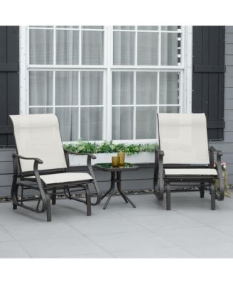 3-Piece Outdoor Gliders Set Bistro Set with Steel Frame, Tempered Glass Top Table for Patio, Garden, Backyard, Lawn, Cream White