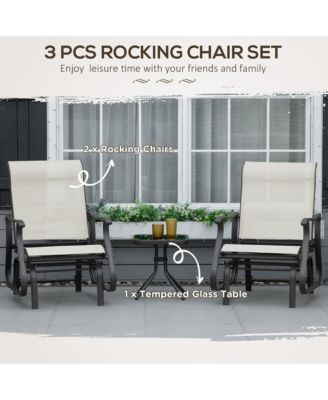 3-Piece Outdoor Gliders Set Bistro Set with Steel Frame, Tempered Glass Top Table for Patio, Garden, Backyard, Lawn, Cream White