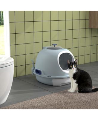 Covered Litter Box, Litter Box with a Lid, Scoop Enclosed Drawer & Skylight for Cats That's Easy to Clean, Blue