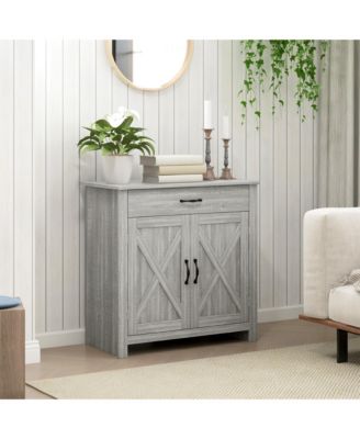 Farmhouse Sideboard Buffet Cabinet, Barn Door Coffee Bar Cabinet with Drawer and Adjustable Shelf, Kitchen Cabinet for Living Room, Entryway, Stone Gray