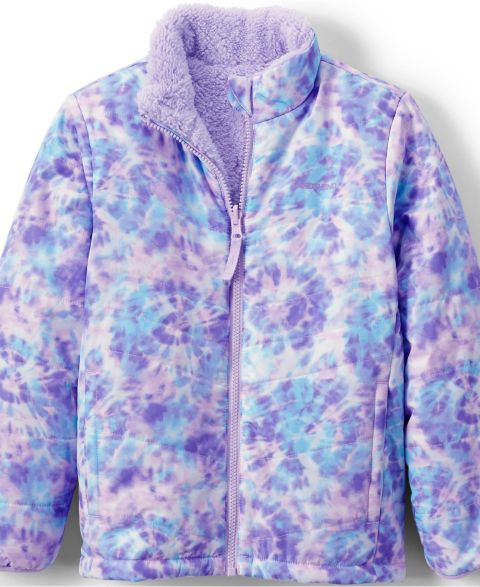 Куртка Lands' End Reversible Fleece Puffer для девочек, цвет: Лавандовый тай-дай