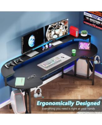 LED Gaming Desk with Monitor Shelf, 75 Inch Large Gamer Desk, PC Computer Desk Gaming Table Gamer Workstation for Bedroom, Home Office, Black