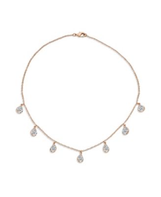 Multi Tear Drops Rose Gold Plated Brass Chain Cubic Zirconia Necklace Earrings Set