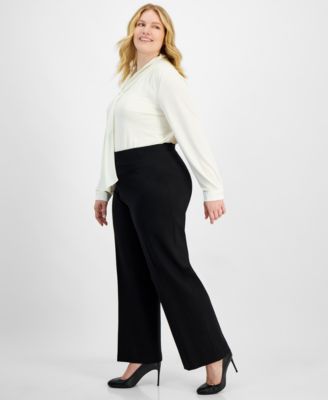 Plus Size Compression Pull-On Wide-Leg Trousers