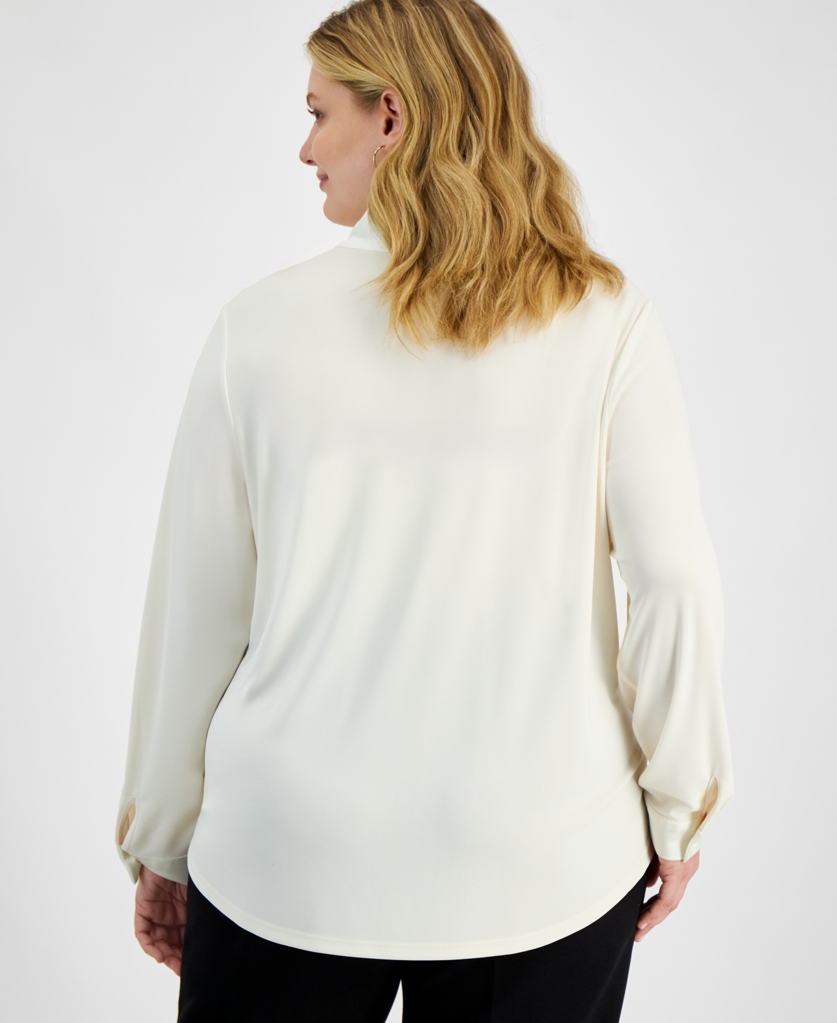 Anne Klein Plus Size Long-Sleeve Scarf-Neck Top