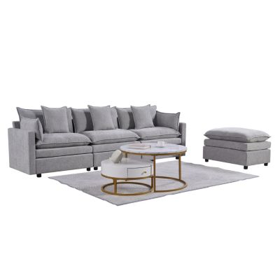 Streamdale Modern Chenille L-Shape Sectional Sofa with Chaise & Ottomans