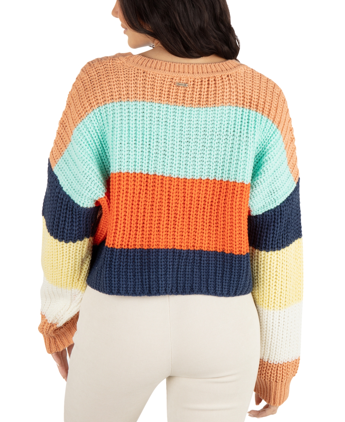 HURLEY JUNIORS' COLORBLOCKED CROPPED RIBBED SWEATER 