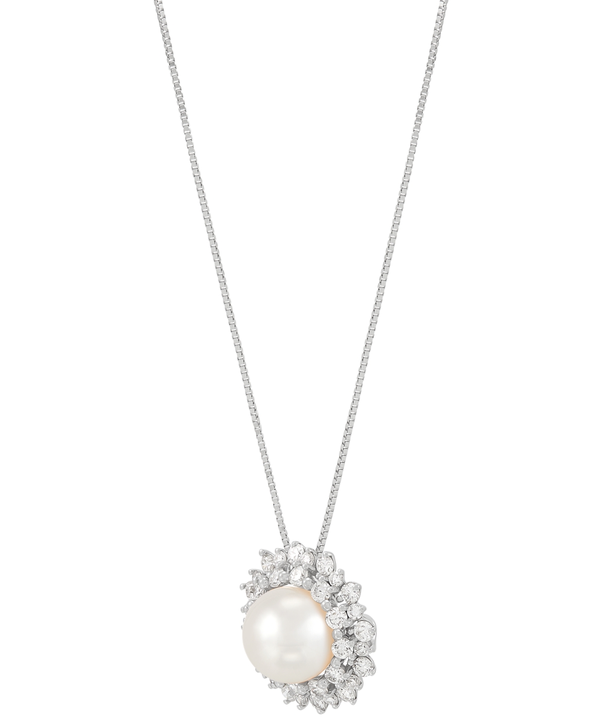 Grown With Love Cultured Freshwater Pearl (8mm) & Lab Grown Diamond (3/4 Ct. T.w.) Double Halo 18" Pendant Necklace In White