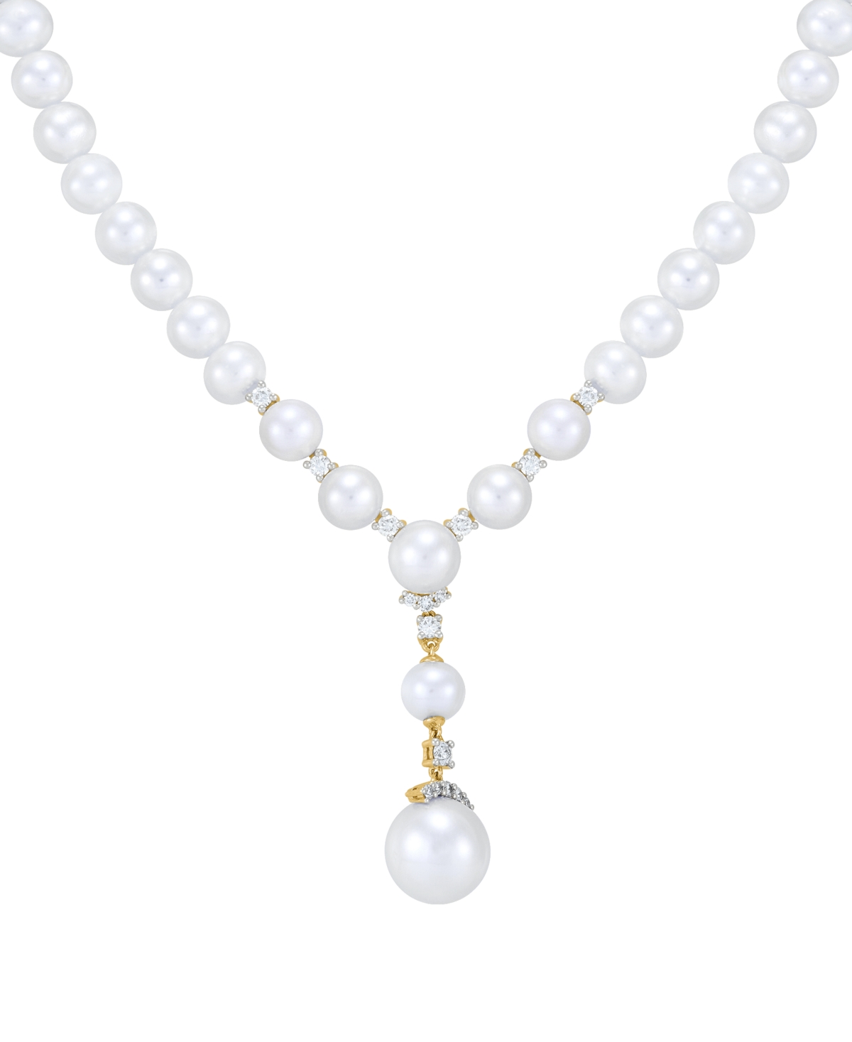 Grown With Love Cultured Freshwater Pearl (6-10mm) & Lab Grown Diamond (3/8 Ct. T.w.) Lariat Necklace In 14k Gold, 1 In White