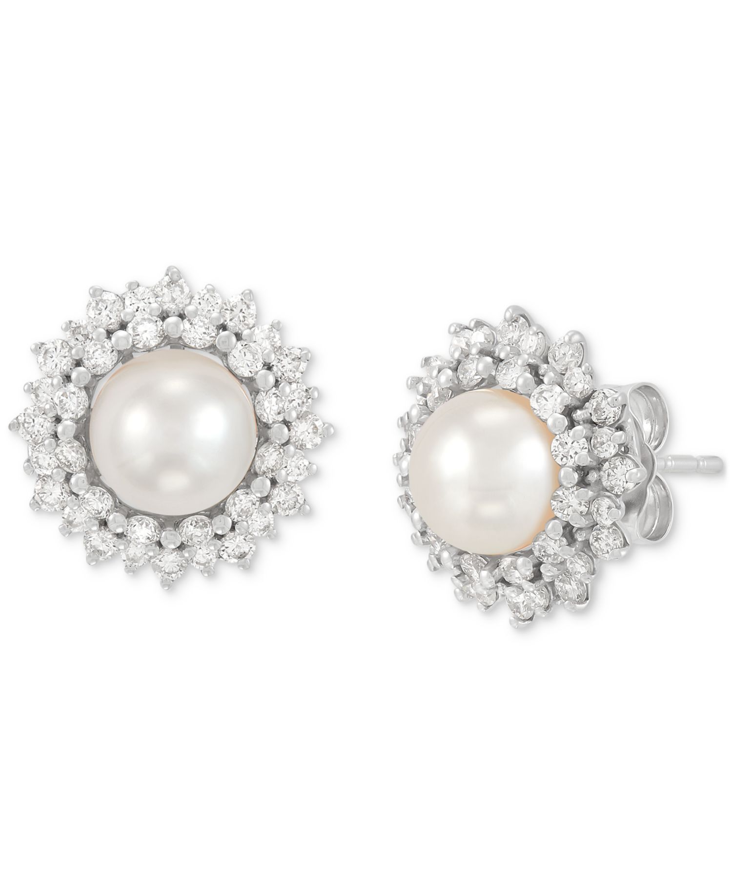Cultured Freshwater Pearl (6mm) & Lab Grown Diamond (3/4 ct. t.w.) Halo Stud Earrings in 14k White Gold