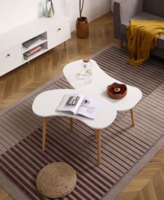 Nut Shape Coffee Table with Solid Wood Legs, 35x21 Inches