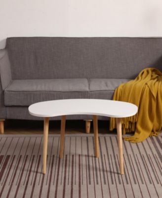Nut Shape Coffee Table with Solid Wood Legs, 35x21 Inches