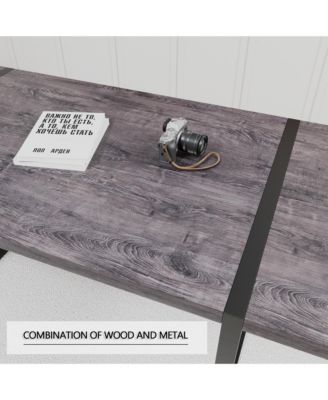 59" Rural Industrial Rectangular MDF Black Dining Table Set and PU Armless Dining Chair Set, 6 pieces. Kitchen Black Metal Table Leg Dining Chair Set