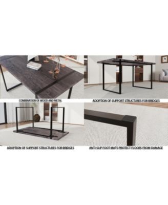 59" Rural Industrial Rectangular MDF Black Dining Table Set and PU Armless Dining Chair Set, 6 pieces. Kitchen Black Metal Table Leg Dining Chair Set