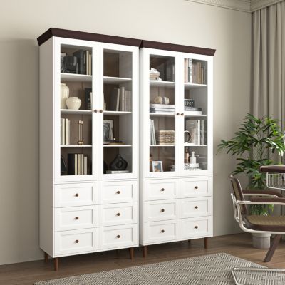 White MDF Display Cabinet with Glass Doors and Adjustable Shelves