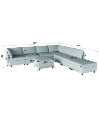 Modular Sectional Sofa, Convertible Sofa Seat With Storage, Sleeper Sectional Sofa Set, Fabric Flexible Modular Combinations for Living Room