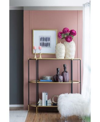 48.5x16.5x50" 3-Tier Metal Console Table, Black Gold Mirrored Shelf