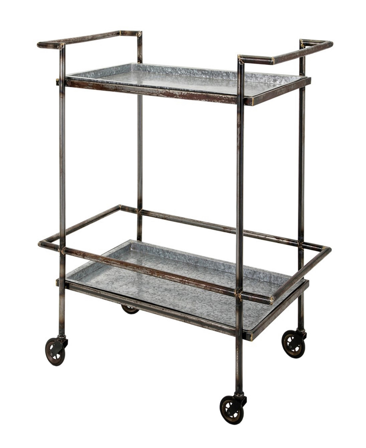 Streamdale Furniture 30.7x17.1x34.6" Percy Galvanized Metal Bar Cart in Gray & Black
