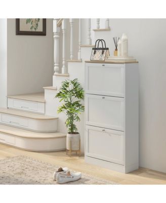Narrow Shoe Storage Cabinet for Entryway with 3 Flip Drawers and Adjustable Shelves, Shoe Rack Organizer for 18 Pairs of Shoes, White