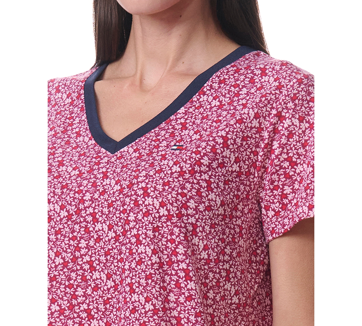 Tommy Hilfiger Women's Printed Short-sleeve Tee & Jogger Set In Floral Hearts Garnet