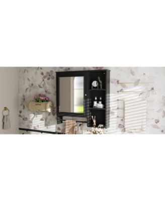 Wall Mounted Bathroom Storage Cabinet, Medicine Cabinets with large mirror door, adjustable shelves and three open storage levels(Not Include Bathroom Vanity